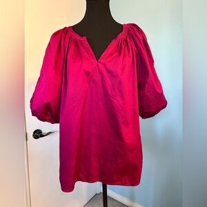 attention brand fuchsia top with balloon sleeves